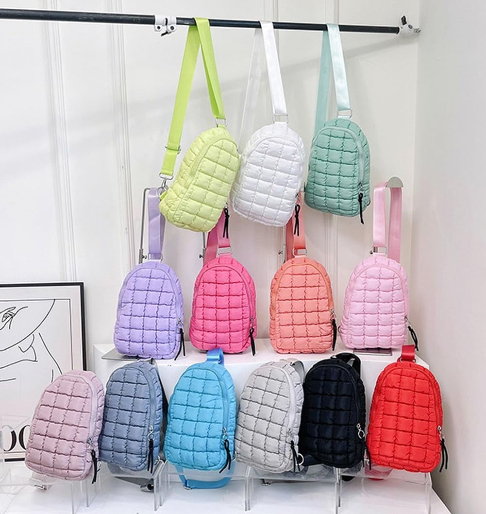 Puffer Belt Bag for Women Padded Crossbody Purse Waist Packs Cross Body Hobo Shoulder Travel Purse Cute Quilted Fanny Pack
