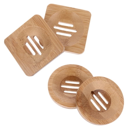 Tineasur 4Pcs Bamboo Soap Holder Khaki Soap Storage Tray with Stepped Drain Design