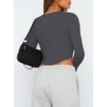 thumbnail image 4 of xiaxaixu T-Shirts Courts Ajustés pour Femmes Manches Longues Col Rond Ourlet Incurvé Couleur Unie Blouses Habillées, 4 of 6