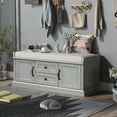 thumbnail image 3 of Harper & Bright Designs Wooden Storage Bench with 2 Drawers and 2 Cabinets, Entryway Shoe Bench with Removable Cushion for Living Room, Gray Wash, 3 of 12