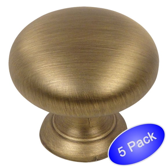 Cosmas 4950BAB Brushed Antique Brass Cabinet Hardware Round Mushroom Knob - 1-1/4" Diameter - 5 Pack