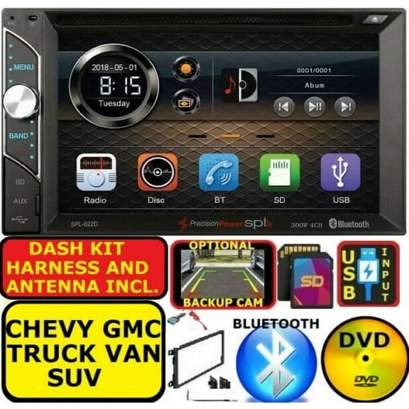 FITS GM CAR-TRUCK-VAN-SUV CD Bluetooth Usb Aux Radio Stereo Double Din Dash Kit