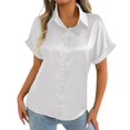 thumbnail image 2 of Blusa elegante de satén con puños enrollados para mujer: color liso, tejido lujoso, para el trabajo o para llevar de forma informal, tallas S-XXL, ligera y transpirable., 2 of 8