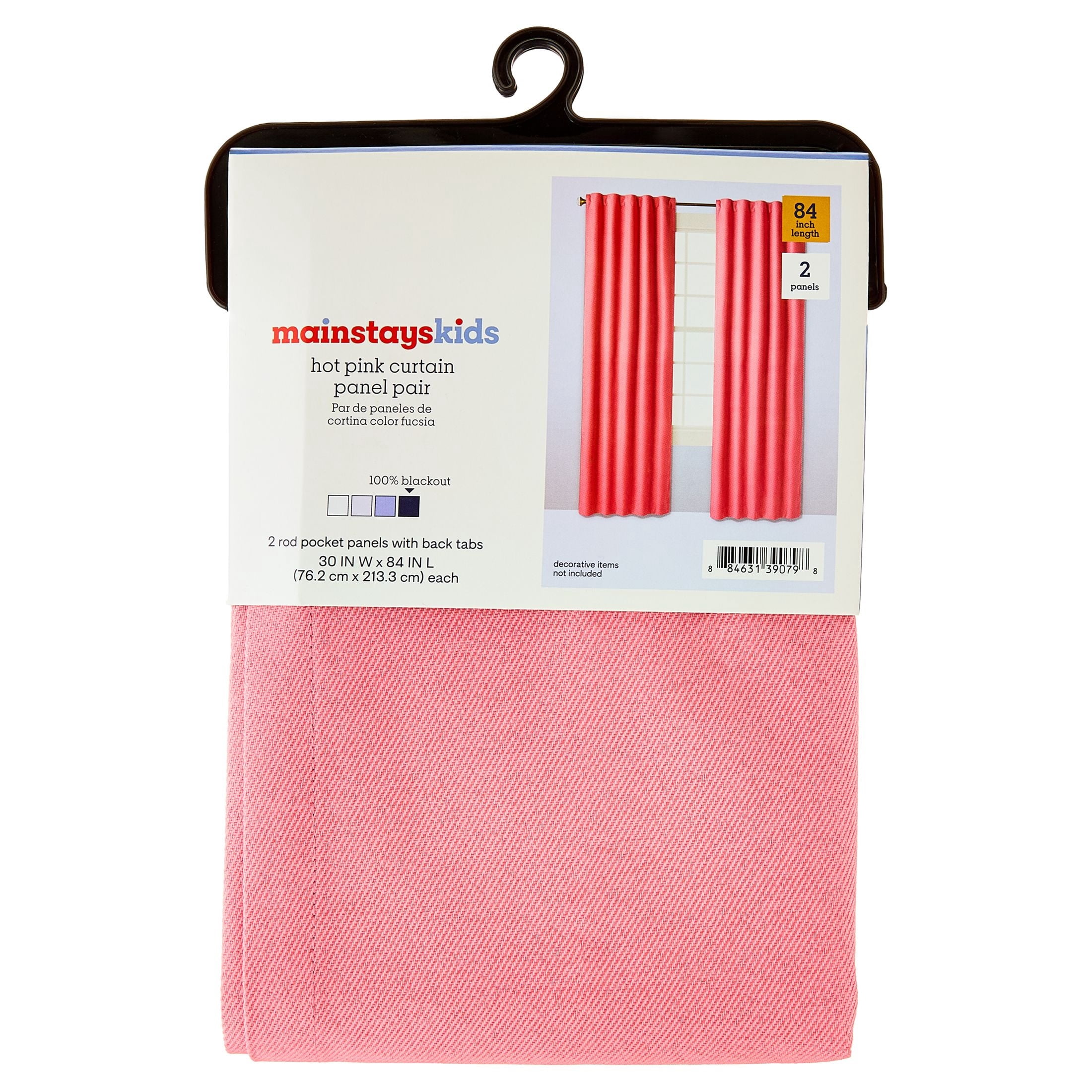 Mainstays Kids Blackout Curtain Panel Pair, Pink, Rod Pocket with Back Tabs, Set of 2, 30 in x 84 in