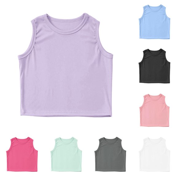 Zhanqunnn Girls Tank Tops Kids Athletic Ribbed Knit High Neck Crop Gym Yoga, Size 11-12 Years