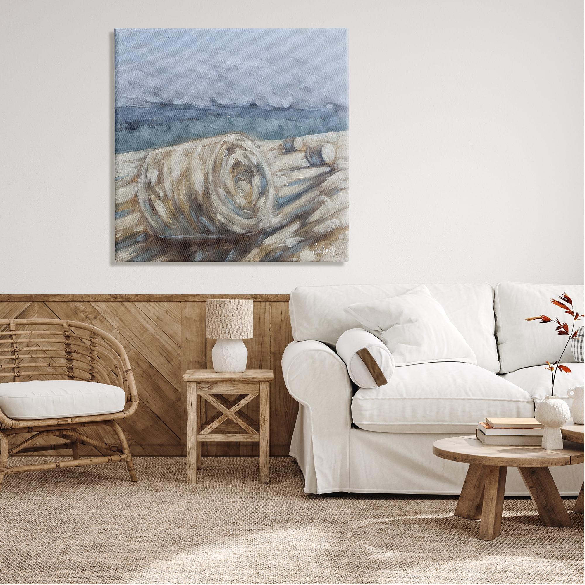 Stupell Hay Bales Rural Farm Field Landscape Painting Gallery Wrapped Canvas Print Wall Art