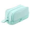 thumbnail image 2 of 3-Compartment Canvas Pencil Case, Large Capacity Storage Bag for Students, Multi-Function Organizer for Pens and Makeup, Pink, Green, 2 of 8