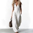 thumbnail image 2 of JULMCOMO Jumpsuits for Women Deep V Neck Button Front Sleeveless Summer Jumpsuits Wide Leg Casual Baggy Outfits with Pockets White XXL, 2 of 5