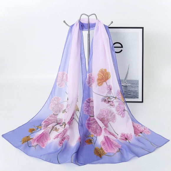 Nvzi Elegante bufanda cuadrada, nueva bufanda de gasa, moda de primavera, bufanda fina estampada, decoración, chal protector solar, 1 pieza (morado)