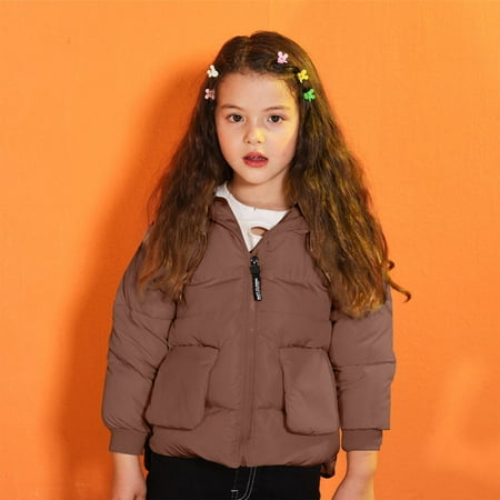 

DENGDENG Toddler Baby Child Children Kids Long Sleeve Padded Pockets Coat Zip Up Clothes Hooded Winter Warm Outerwear 2Y-11Y