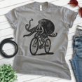 thumbnail image 2 of Octopus Riding Bike T-shirt, Unisex Women's Men's Shirt, Funny Octopus On Bicycle Ride Animal Lover, Dark Heather Gray, Medium, 2 of 6