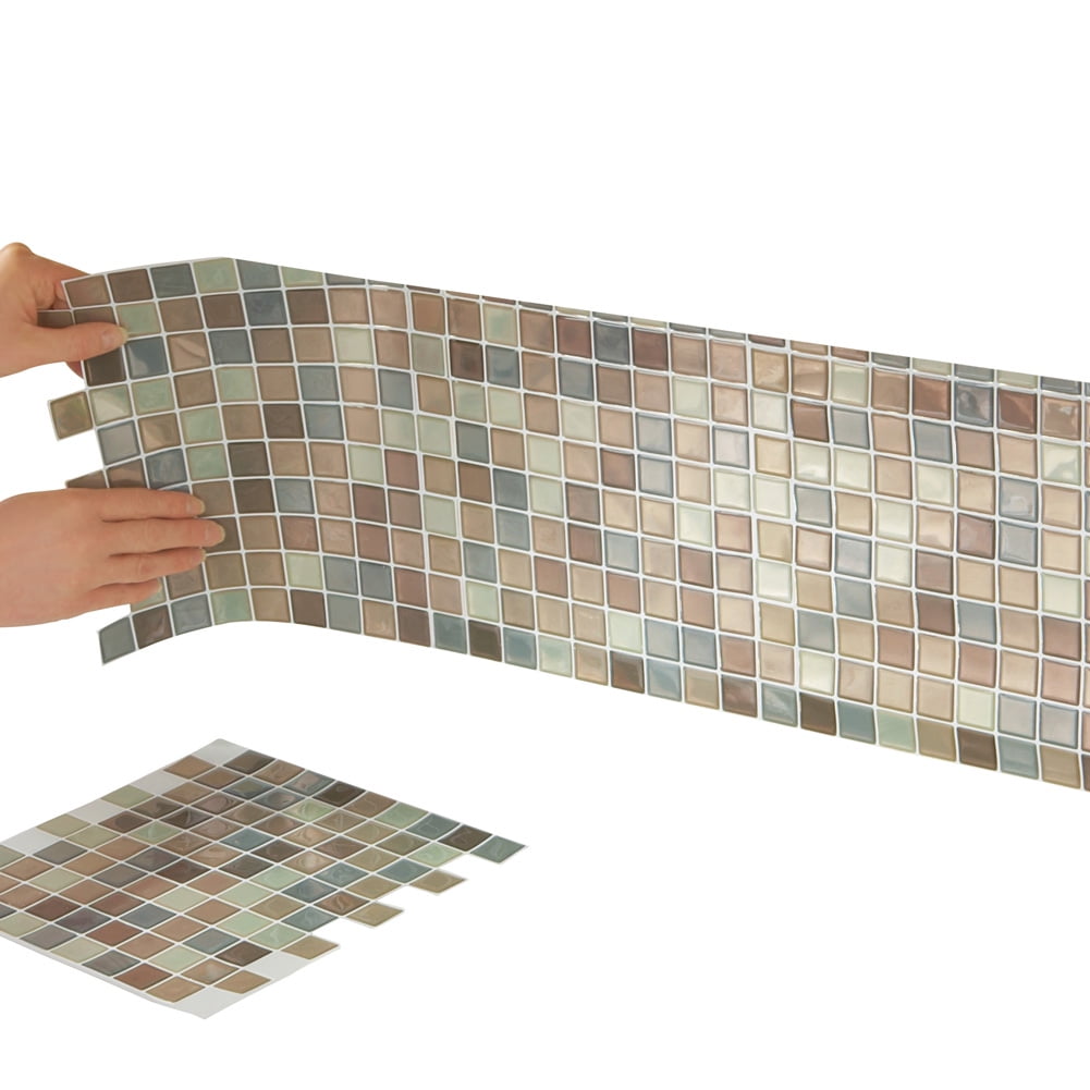 Multi Colored Adhesive Mosaic Backsplash Tiles for Kitchen and Bathroom    Set Of 18