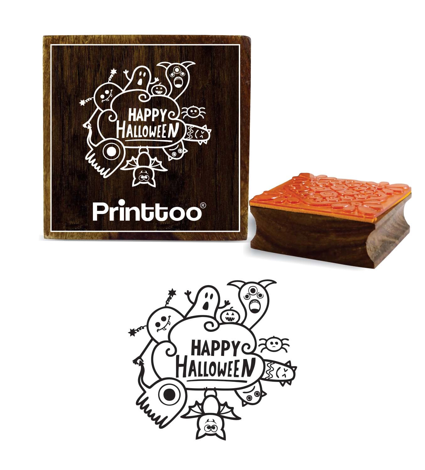 Printtoo Happy Halloween Word With Faces Design Square Wooden Rubber Stamp-2  x 2 Inches - Walmart.com