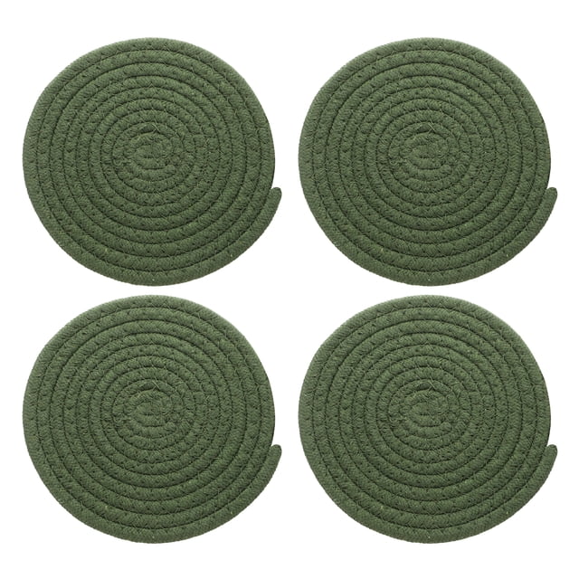 4 Pcs Manteles Individuales Redondos Trenzados, 7.1" Manteles Tejidos para Mesa de Cocina para Decoración de Granja (Verde)
