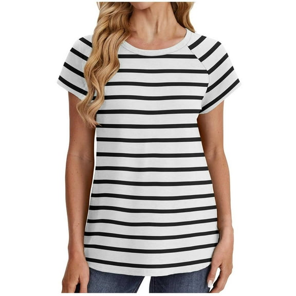 Besolor Womens Tops Summer Dressy Striped Casual Crewneck Raglan Short Sleeve T Shirts Basic Tee Trendy 2025