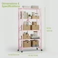 thumbnail image 6 of 2 PACKS 5 Tier Folding Shelves, 28"Lx13"Dx63"H Storage Shelves with Wheels, Freestanding Wire Foldable Kitchen Rack, No Assembly Rolling Rack for Garage Basement Pantry(Pink), 6 of 8