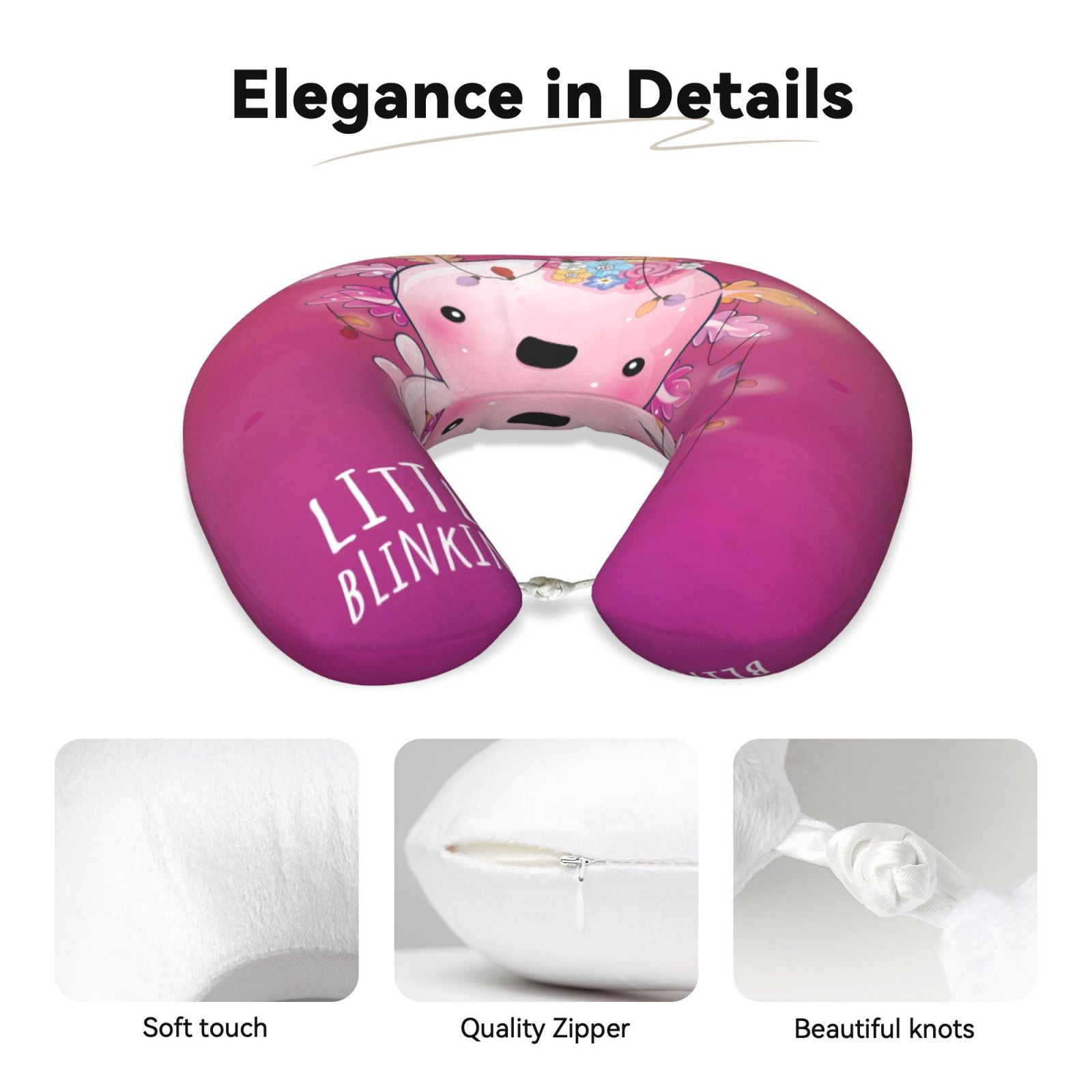 Xecao Cute Pink Axolotl A Print Memory Foam Cervical Neck Pillow Versatile U-Shaped Pillows for Home,Office,Camping,Travelling,Soft Washable Cover