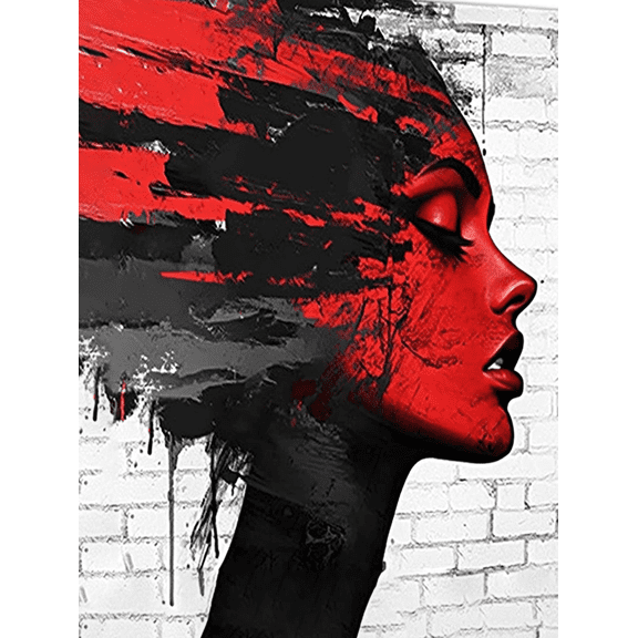Red Abstract Woman Face Canvas Wall Art，Perfect for Living Room，Bedroom，Office，Bathroom，and Dining Room Decoration.