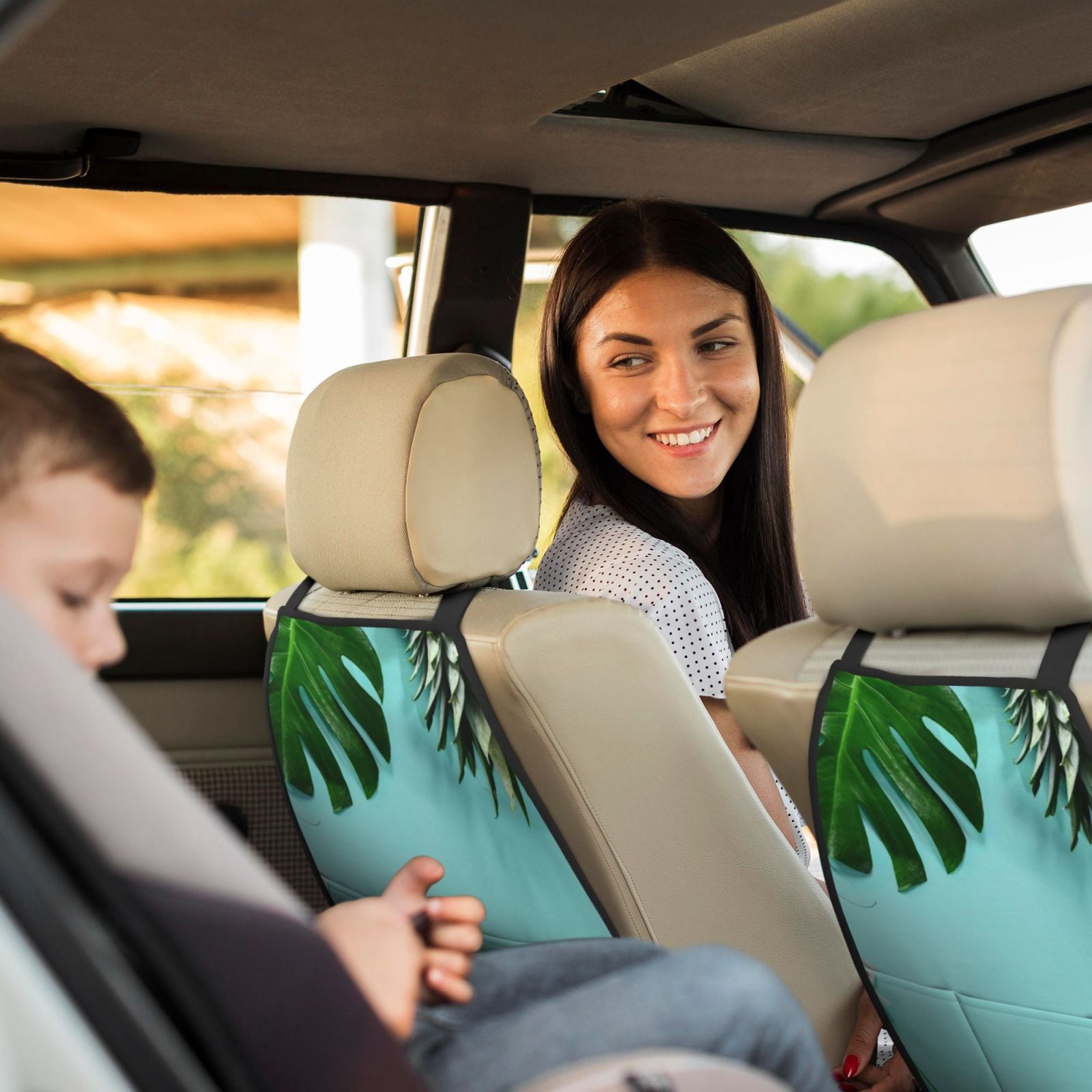 Xecao Tropical Pineapple Pattern Car Seat Back Protector 2 Pack Large Capacity Pocket, Kick Mats Back Seat Protector
