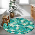 thumbnail image 3 of Turquoise Ombre Round Area Rug 4Ft Washable Circle Rugs for Bedroom Dining Room, Modern Abstract Art Geometric Rhombus Non-Slip Carpet Floor Mats Indoor Outdoor Carpet Runner Aesthetic Home Decor, 3 of 8