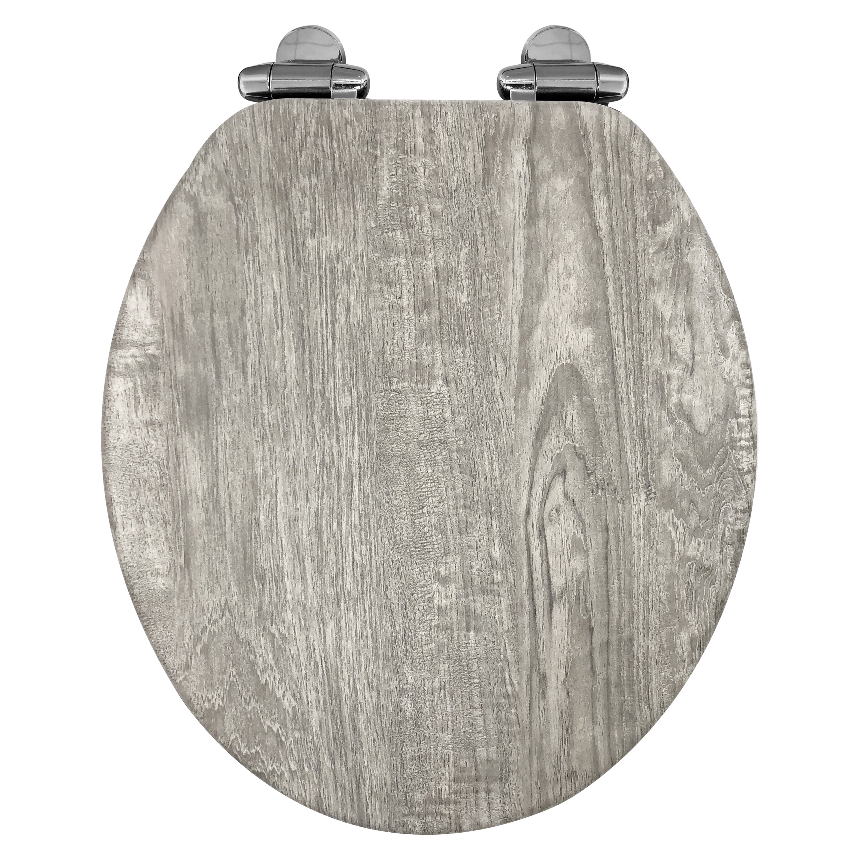Home+Solutions Round Distressed Wood Decorative Toilet Seat, Gray