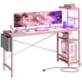 thumbnail image 1 of Bestier Reversible LED Computer Desk 63" Gaming Desk with Power Outlet 4 Tier Shelves Pink Carbon Fiber, 1 of 10