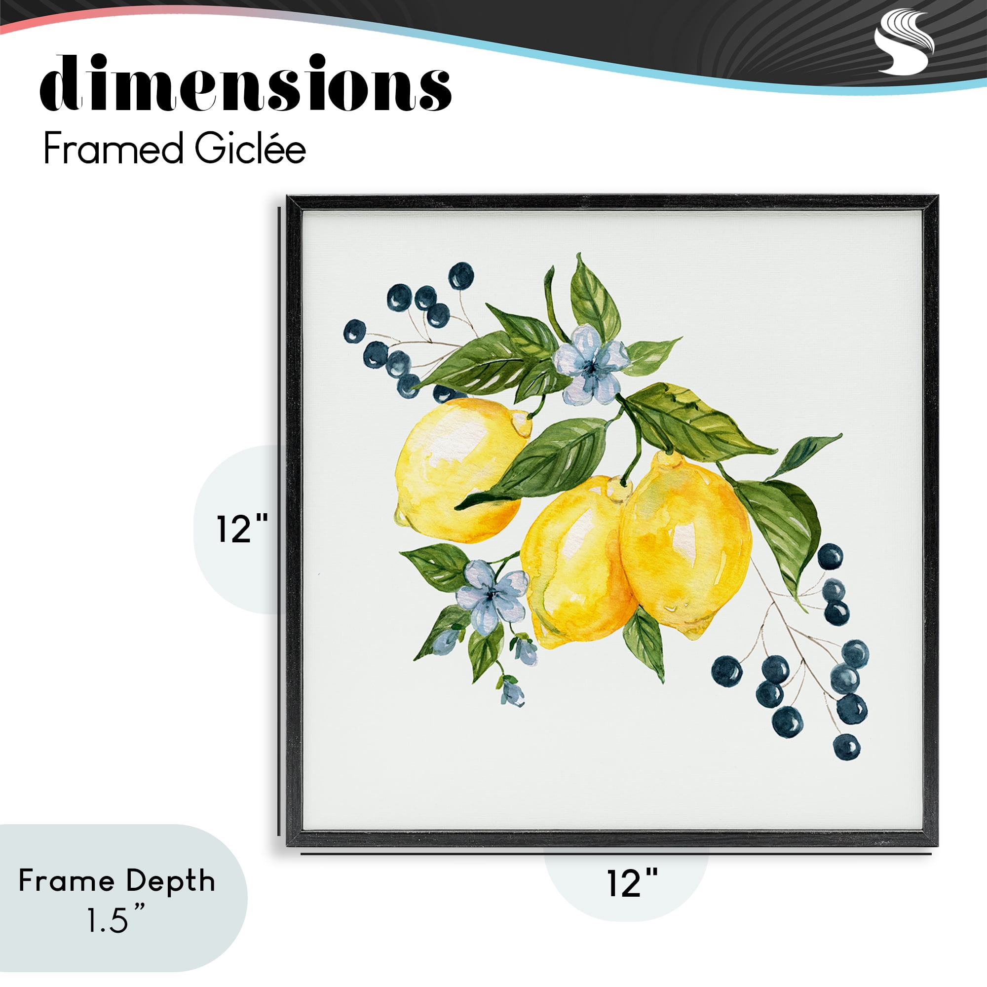 Stupell Industries Lemons with Blossoms & Berries Black Framed Giclee Art, design by Livi Finn