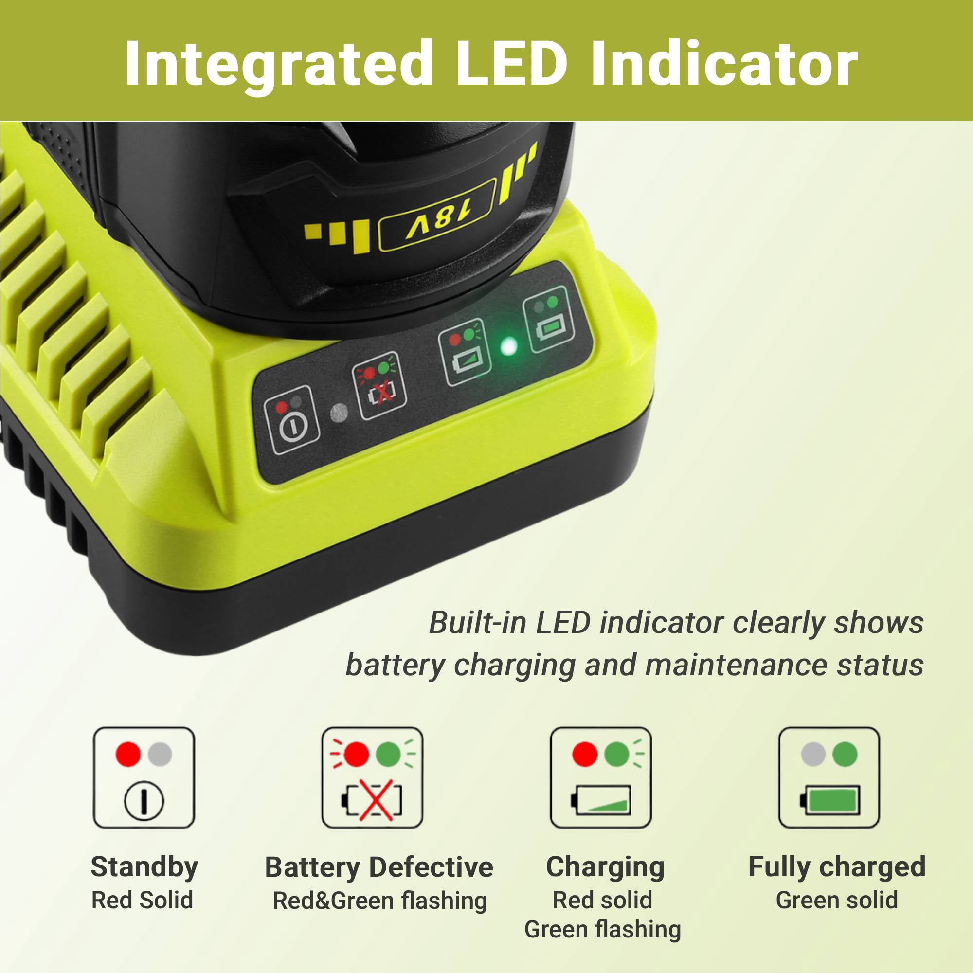 18-Volt P117 Rapid Charger Replace for Ryobi 12V-18V Battery One+ Lithium-Ion/NiCad/NiMh Battery P102 P108 P189 P197 P103 P105 P107 P190 P191 PBP002 PBP005