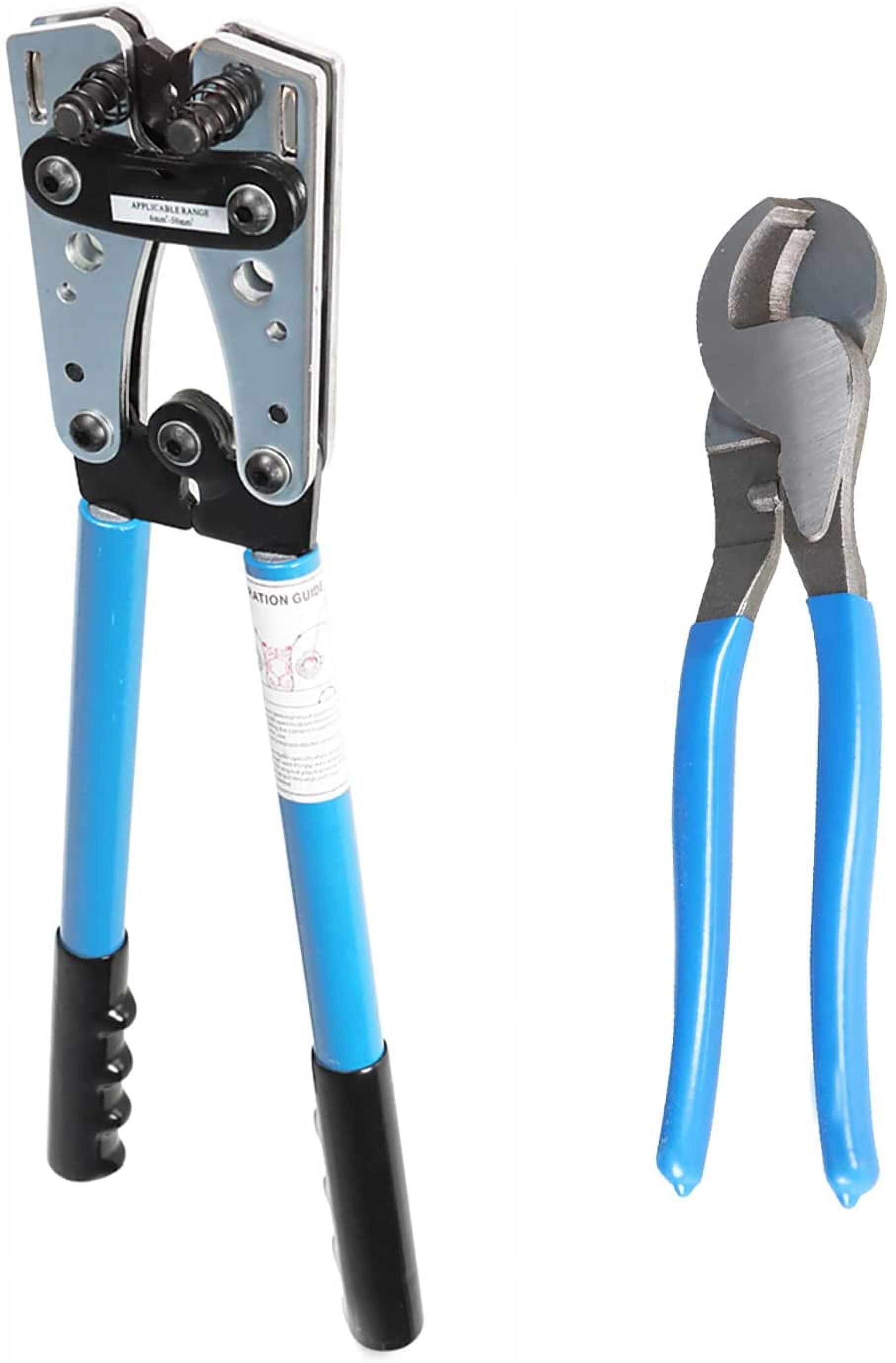 findmall 6-50mm² Battery Cable Lug Crimper Tool Wire Crimping Tool Pliers with Cable Cutter for 10, 8, 6, 4, 2 and 1/0 AWG Crimping Wire Cable Wire Cable Cutting and Crimper