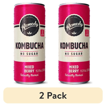 (2 pack) Remedy Kombucha Mixed Berry Low Calorie Sugar Free, 11.2 oz Can