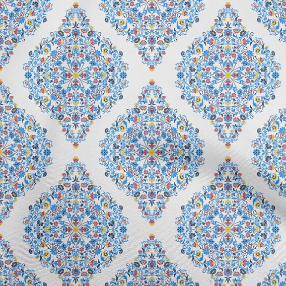 oneOone Viscose Jersey Medium Blue Fabric Asian Paisley Floral Dress Material Fabric Print Fabric By The Yard 60 Inch Wide