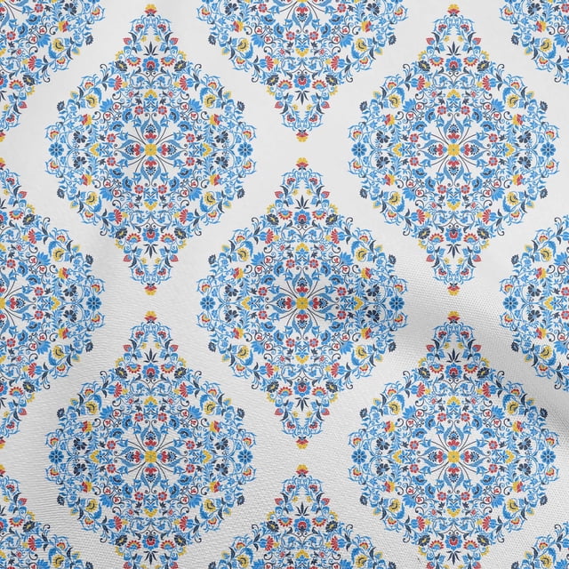 oneOone Polyester Spandex Medium Blue Fabric Asian Paisley Floral Craft Projects Decor Fabric Printed By The Yard 56 Inch Wide