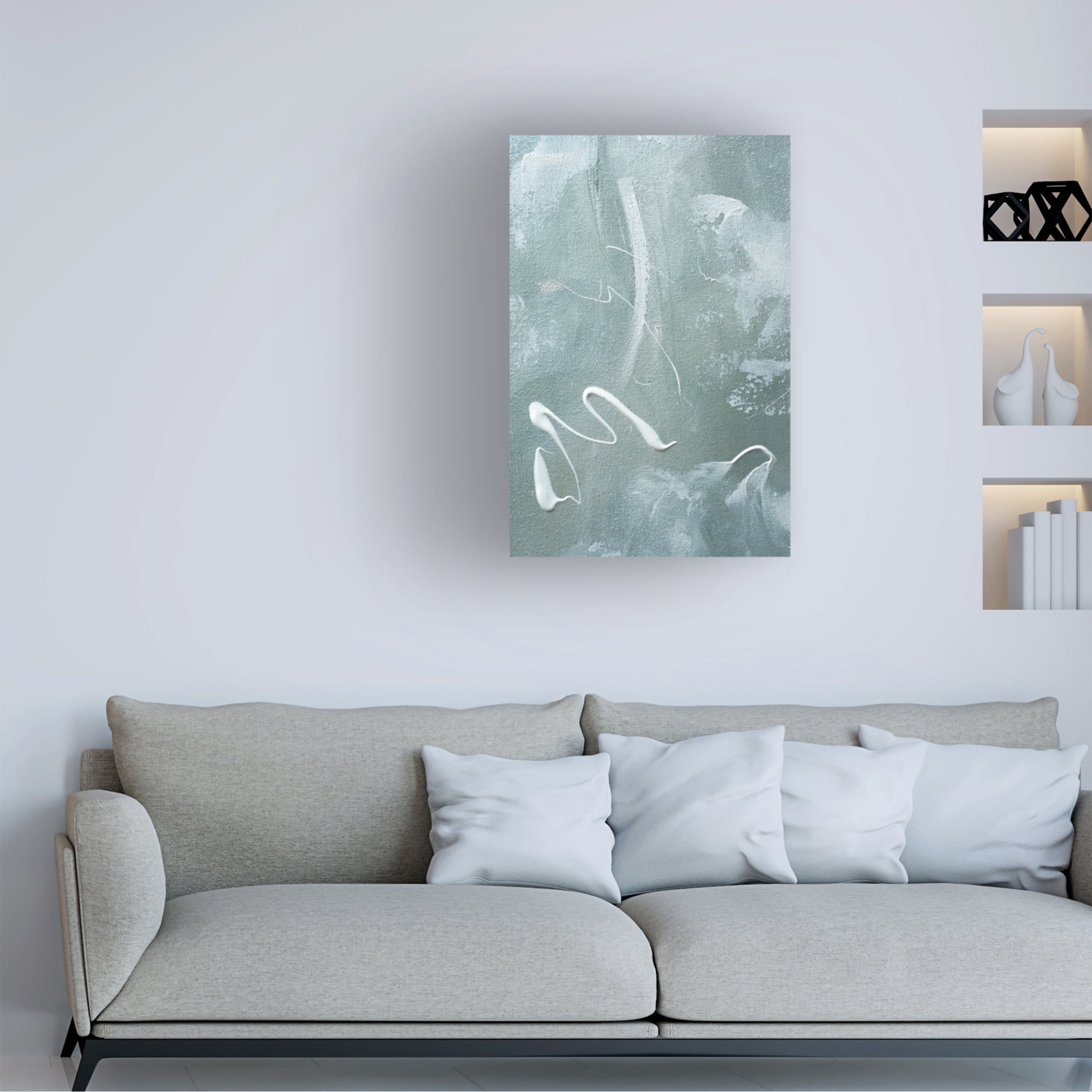 Canvas Wall Art - uplusmestudio 'Green and White Acrylic No 1' Wall Art for Living Room, Bedroom, or Office Décor by Trademark Fine Art - 22 x 32 Inches