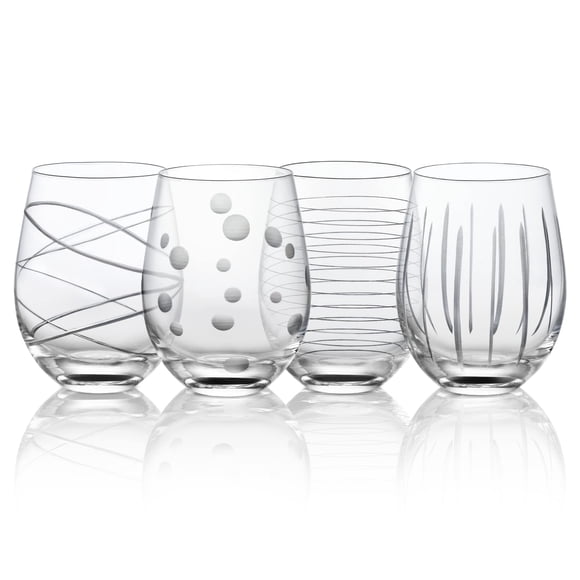 Copas de vino Joeyan, sopladas a mano, grabadas a mano, sin tallo, 520 ml, juego de 4