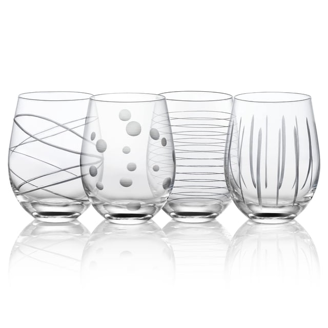 Copas de vino Joeyan, sopladas a mano, grabadas a mano, sin tallo, 520 ml, juego de 4