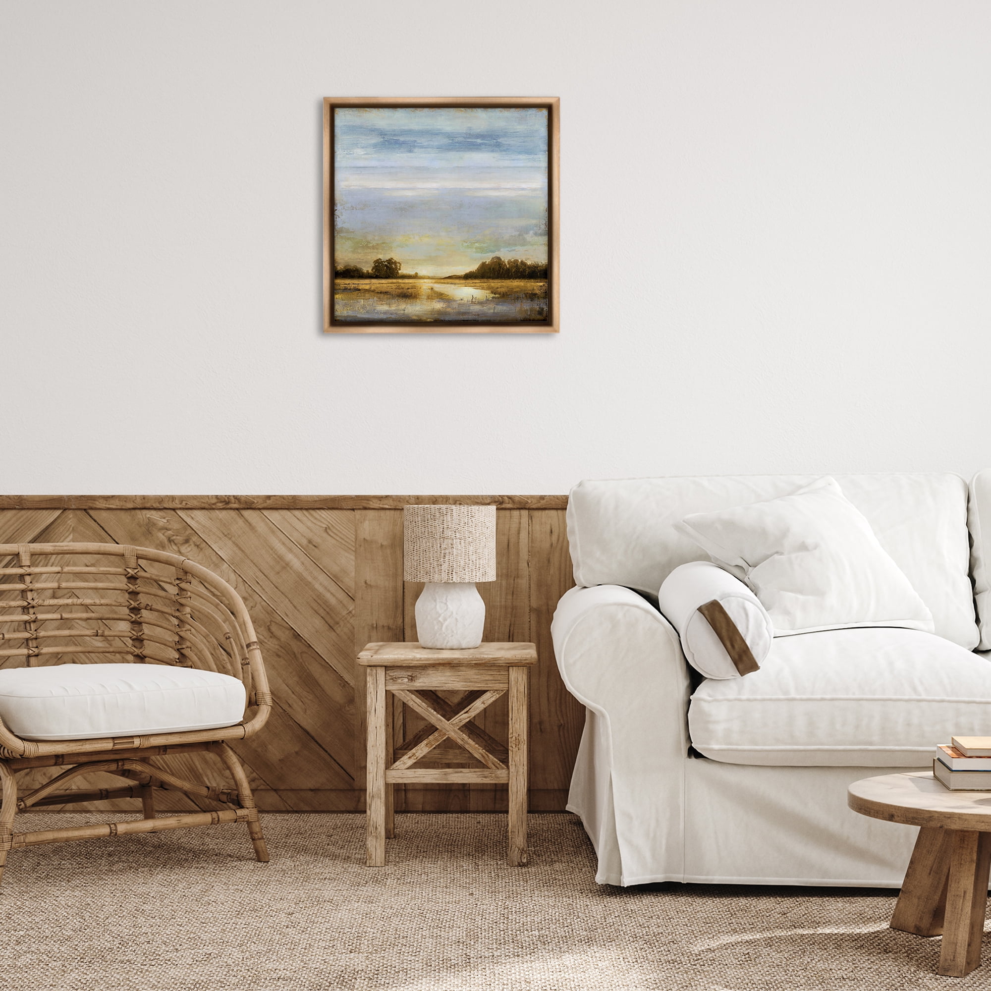 Stupell Industries Sun Reflection Landscape Landscape & Nature Painting Brown Floater Framed Canvas Art Print Wall Art, 25 x 25