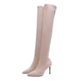 thumbnail image 5 of Women's Boots Solid Color Pointed Toe Block Heel Stretchy Knit Over The Knee Boots Fashion Casual Soft Padded Insole Thigh High for Fall Winter Daily Outdoor Shopping, 5 of 8