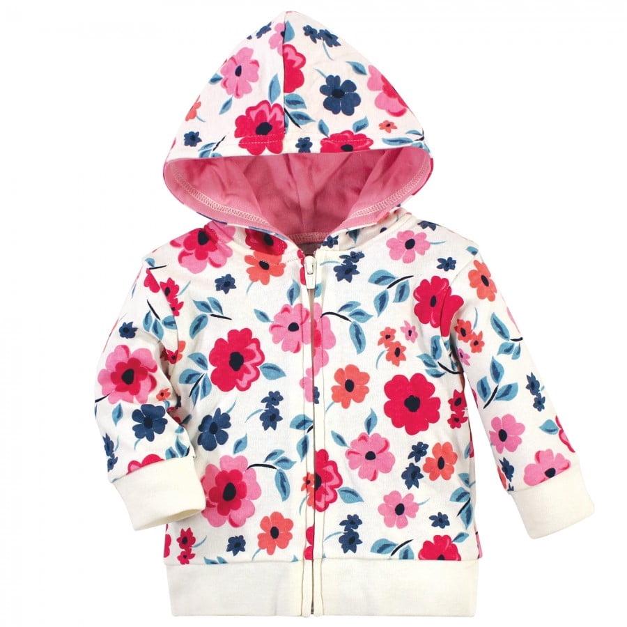 Touched by Nature Baby and Toddler Girl Organic Cotton Hoodie, Bodysuit or Tee Top, and Pant, Garden Floral, 18-24 Months