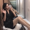 thumbnail image 5 of Pijama de seda de hielo de verano para mujer, conjunto de Top y pantalones cortos de manga corta de estilo coreano, secado rápido, ropa cómoda para el hogar, cuello en V, botones de encaje, 5 of 5
