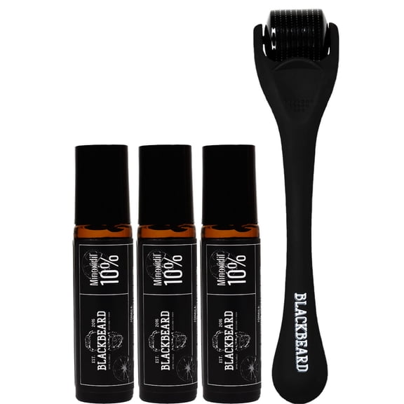 Kit Blackbeard: 3 Roll-On Cabello y Barba con Cafeína y Aceites + Dermaroller