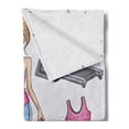 thumbnail image 2 of Fitness Soft Flannel Fleece Throw Blanket, Young Cartoon Girl Working at Gym Bike Treadmillfits and Words, Cozy Plush for Indoor and Outdoor Use, 70" x 90", Multicolor, by Ambesonne, 2 of 5