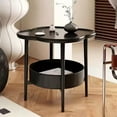 thumbnail image 2 of yeacher Table d'Appoint Ronde Nordique avec Plateau en Fer - Motif Trèfle, Noir Minuit, 2 of 6