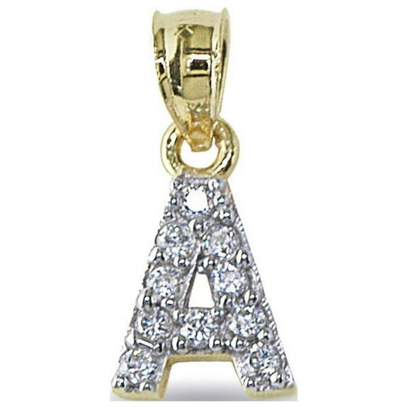 Precious Stars 14K Yellow Gold Cubic Zirconia Unisex Initial Letter 'A' Pendant - No Chain, Pendant Only