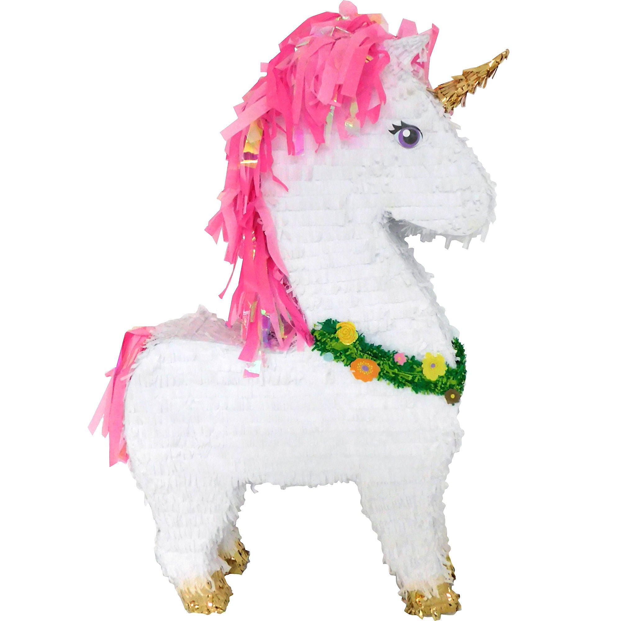 Lytio Unicorn Pinatas for Birthday Party Full White with Multi Color Hair and Pink Heart Details 