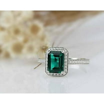 1.70Ct Emerald Cut Lab Created Green Emeraald Women's Engagement Ring 14K White Gold Plated