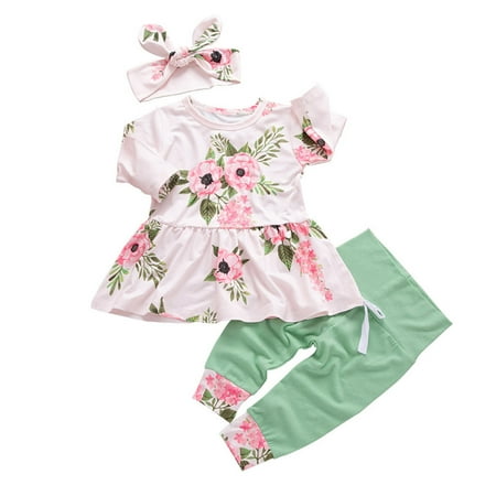 

Newborn Baby Girl Floral T shirt Tops Dress Pants Dot Leggings Set