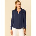 thumbnail image 3 of Camisa de trabajo de manga larga con blusa elegante con cuello en V de oficina para mujer Azul marino L Unique Bargains Camisa, 3 of 6