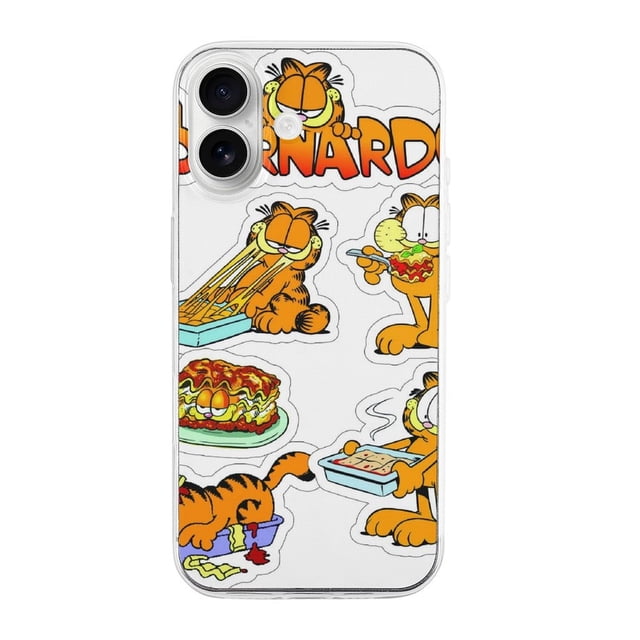 Funda de TPU Garfield para iPhone 16: ultrafina, a prueba de golpes, antiamarilleo, resistente a arañazos, compatible con carga inalámbrica, agarre mejorado, estilo transparente.