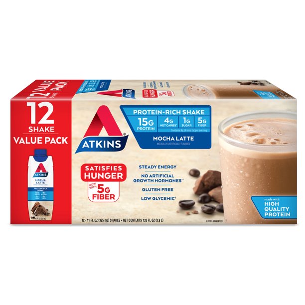 Atkins Gluten Free ProteinRich Shake, Mocha Latte, Keto Friendly, 11.0 oz., 12 Count Walmart