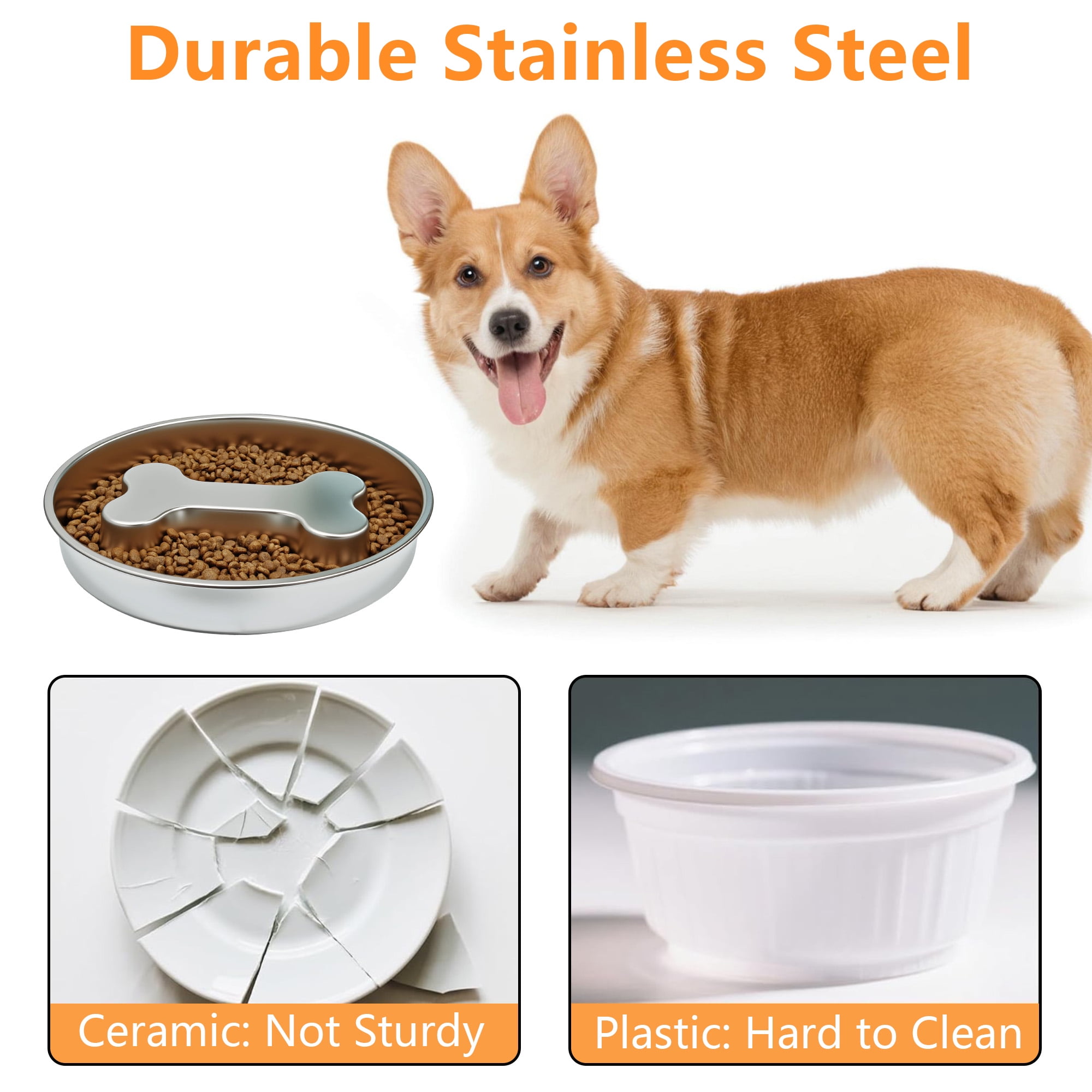 BLRTUN Slow Feeder Dog Bowl - 2 Cups Stainless Steel Dog Slow Feeder Food Bowl, Metal Non-Slip Lick Plate,Puppy or Cat Food Holder,Pet Supplies,Puzzle Maze Dish for Small & Medium Sized Breeds
